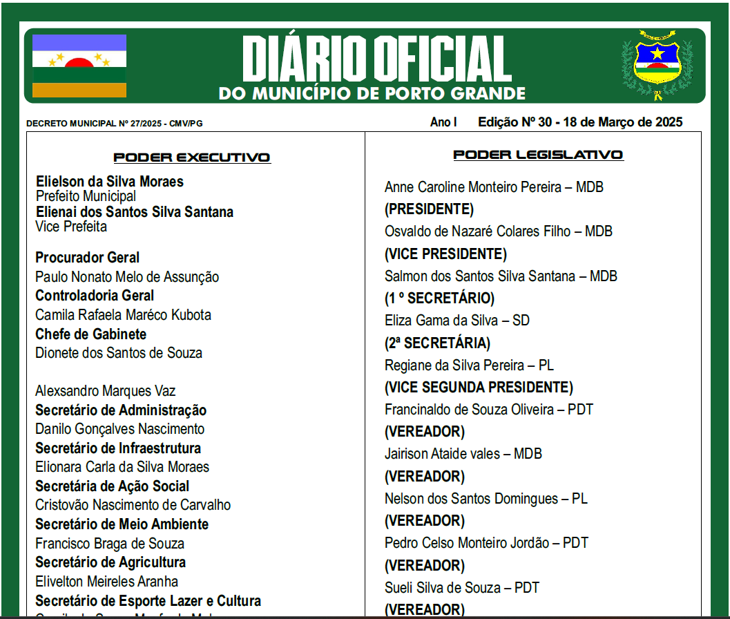 DIÁRIO OFICIAL - EDIÇÃO N° 30 - 18 DE MARÇO 2025